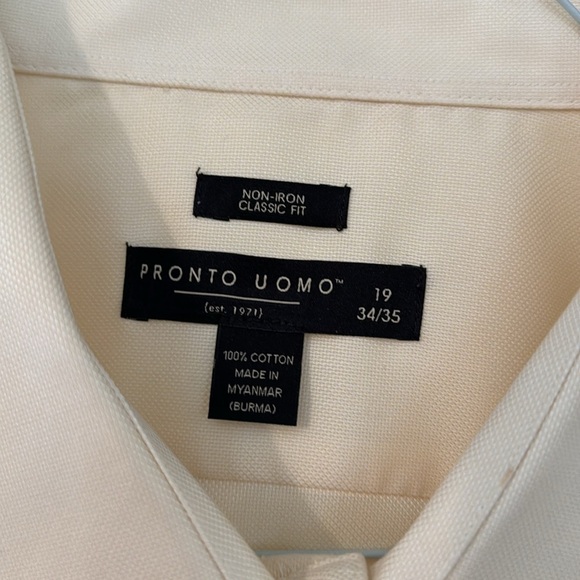 Pronto Uomo Men’s Collared Button Down Dress Shirt 100% Cotton Size 19 34/34 - Picture 2 of 3